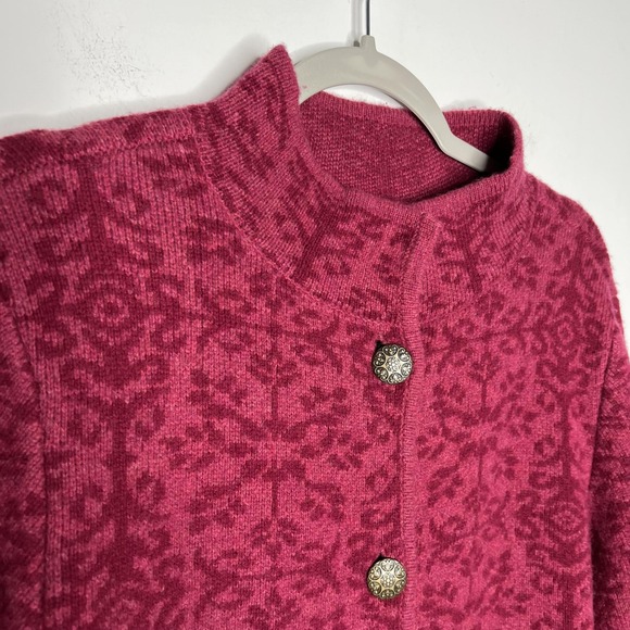 Sundance Sweater Coat Womens XS Pink Jacquard Lambswool Button Front Longline‎ - Picture 6 of 12